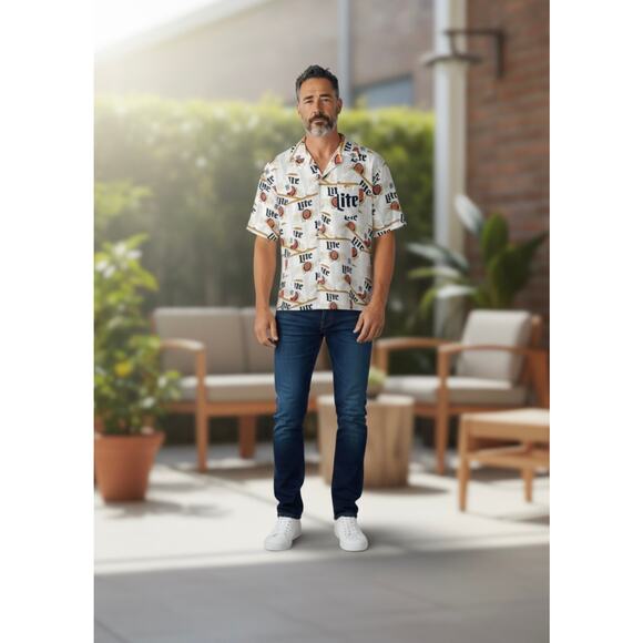 NWT Miller Lite Beer Hawaiian Shirt Men’s L Button Up Short Sleeve Lager Logo - Picture 6 of 8